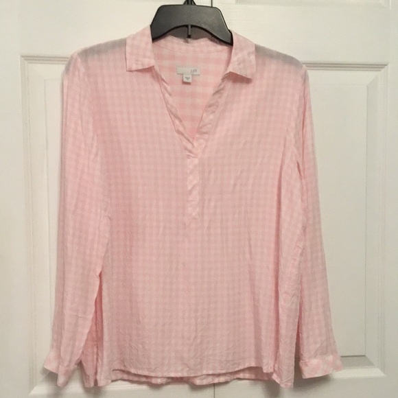 J. JILL Pink & White Gingham Checkered Popover Top - Picture 1 of 14